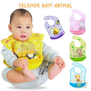 TAIYO Celemek Makan Bayi Plastik Silikon Anti Air Baby BIB Slabber Waterproof Motif