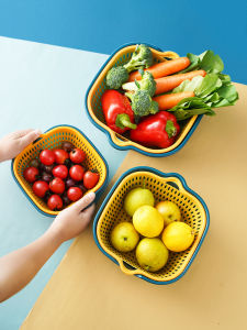 ชามล้างผักสองชั้น ชุดหกชิ้น ชามล้างผลไม้ ชามกรดูดซับน้ำ ชามใส่ผลไม้ ชามใส่ผลไม้แบบเปิด ชามใส่ผลไม้แบบเปิด