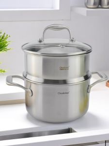 Stainless Steel Steamer Pot Grids for Cooking Noodles And Porridge Three Layer Steel Soup Pot for Slow Cooking And Stewing