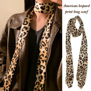 New Leopard Print Silk Scarf Retro Long Thin Narrow Neck Scarf with Belt WomenS Fashion Accessories