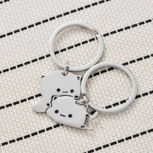 Cute Cartoon Cat Keychain Couple Lovers Stainless Steel Matching Keyring Lovely Pendant Key Chain Valentines Day Gift Jewelry