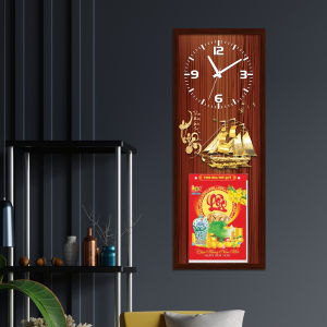 Lịch gỗ 2026 gắn đồng hồ Thuận Buồm Xuôi Gió tặng bloc lịch siêu bự 20 x 30cm khung gỗ tự nhiên