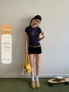 Shiny Black Micro Elastic Shorts Women Summer New Vintage Spicy High Waist Versatile Short Slimming Hot Pants Street Style Jeans