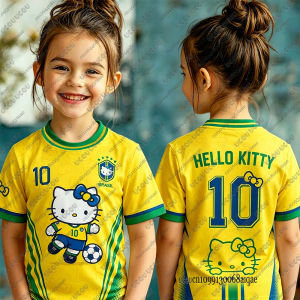 52TOYS | Summer New Brazil&Hello Kitty Pattern Football Jerseys For Adult/Kids Casual Sports T-shirt Breathable Team Uniform Kids Jerseys