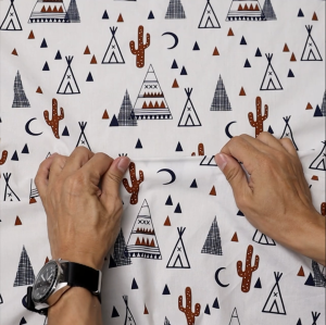 ผ้าคอตต้อนทีซี 13 ปอนด์ ลายแคมป์ปิ้ง 44 นิ้ว ผ้าเมตร ผ้าหลา