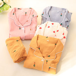 Pure Cotton Gauze Mens and Womens Matching Kids Pajamas Spring & Fall Crepe Long Short Sleeve Plus Size Cute Sweet Pajamas Homewear