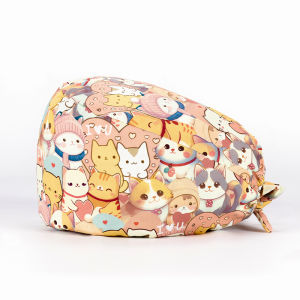 Pure Cotton Nurse Hat Printed Thin Surgical Work Cap Adjustable Dentist Dental Operating Room Doctor Headwear Sweet Cute Style