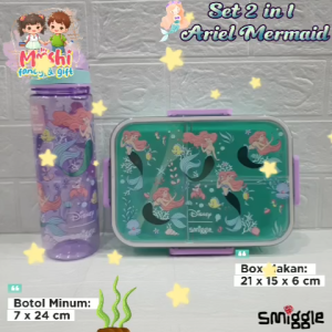 Tempat Makan Ariel 2in1 dan Botol Minum / Lunch Box dan Botol Minum Ariel / Box Makan dan Botol Minum Anak Perempuan Ariel Mermaid