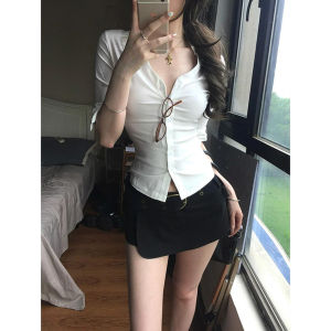 XIANGBAIWEI | Seductive White Fitted V-Neck T-Shirt