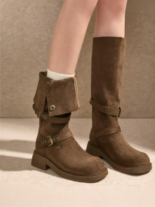 Josiny | Breathable Brown Thick Heel Womens Over-the-Knee Boots