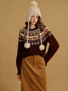 BANANA CICI | Áo Sweater Raglan Tay Vintage Fair Isle Màu Khối