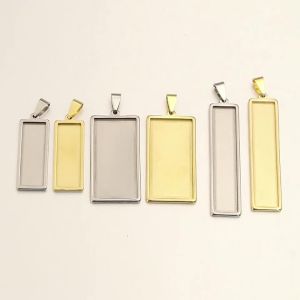 2pcs/lot Stainless Steel Rectangle Pendant Base Tray Setting Cameo Chams For Jewelry Making DIY Necklace Accessories