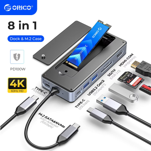 ORICO | ORICO-USB C HUB with SSD Enclosure Laptop Docking Station 4K60Hz HDMI-Com 100W PD RJ45 SDTF 10Gbps M.2 NVME SATA SSD 8TB