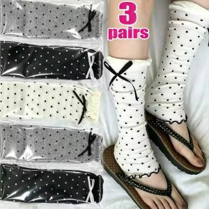 3Pairs Bowknot Polka Dot Leg Warmers Knitted Long Knee Socks Foot Cover Y2K Sweet Japanese JK Style Hosiery for Women Girls