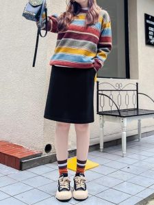 กระโปรงทรงเอเอวสูงสำหรับผู้หญิง ทรงลำลอง ฤดูใบไม้ร่วง/ฤดูหนาว สีสันสดใส ทรงเอ กระโปรงสั้น ผ้าขนสัตว์ กระโปรงยาวปานกลาง