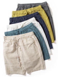 Mens Cotton Linen Shorts Summer Thin Moisture Wicking Breathable Casual mid Waist Straight Leg Abaca Five-Quarter Length