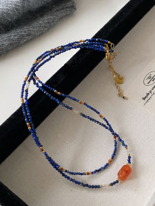 Natural Lapis Lazuli Necklace Womens Style 2025 New Chinese Lockbone Chain Luxury Sensation Red Agate Womens Neck Chain