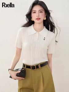puella | Korean Style Preppy Embroidered Slim Fit Polo Collar Knitted Short Sleeve Tshirt