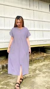 Daster Katun Ice Twill Tenggorokan Bulat Motif Polos Warna Solid untuk Busui