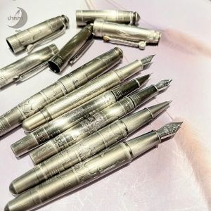 ของขวัญ Back to school ปากกาหมึกซึมหรูหรา (ขนาดกลาง) ปากกาทองเหลืองหนักอันน่าทึ่ง ผิวทองแดงขัดด้วยมือ ตัวแปลง การเขียนที่ดีที่สุด