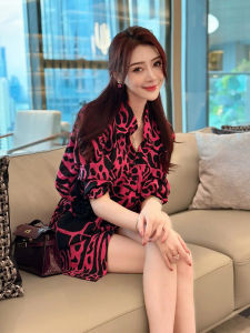 Early Spring French Style Unique Beautiful Womens Shirt Kenney Pressed Wind Rose Pink Leopard Print Chiffon Blouse Korean Version Straight Cut