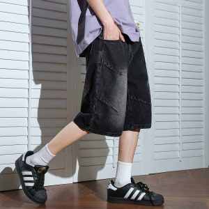 American Fancy Handsome Pure Cotton Denim Shorts Trendy Summer Gradient Color Loose White Wide Leg Capri Pants