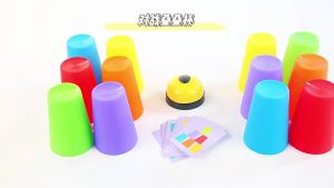 Montessori Early Learning Toy Stacking Cups Game with Logic Cards Color Matching Brain Activity Gift for Boys Girls Kids