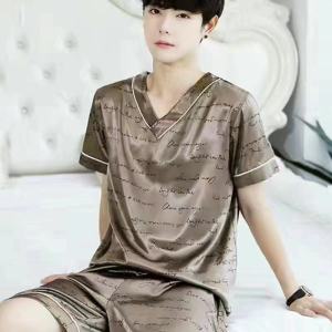 Ice Silk Pajamas Set for Men Korean Style Thin Short-sleeved Two-piece Loose Large Size Home Wear