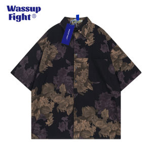 Wassup Fight Summer Loose American Beach Retro Floral Shirt Mens New Chinese Hongwei Short Sleeve Breathable Polyester Fiber