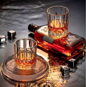 Elegant Vintage Whiskey Glassware Set - 4 Pieces Barware Collection for Liquor and Spirits
