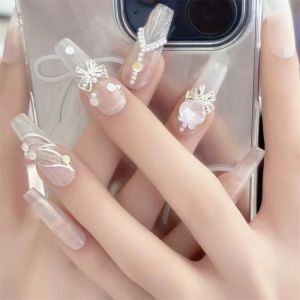 Luxurious Handmade Ice Transparent Rose Design Wearable Nail Tips Premium Quality Elegant Luxury Feel Beautiful Nail Art