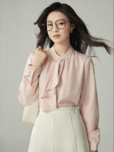 YAKEJIA | 2.0 Version Irregular Draped Pink Office Shirt