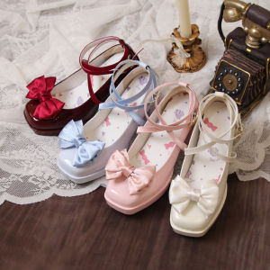 รองเท้า Sweet Lolita แท้พร้อมแพลตฟอร์มหนาและสายรัดยาวสําหรับผู้หญิงในสต็อกสําหรับฤดูใบไม้ผลิ