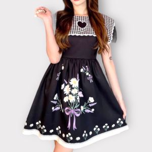 P022-003 PIMNADACLOSET - Short Puff Sleeve Crew Collar Floral Print Mini Dress