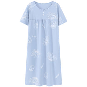 MiiOW | ชุดนอนผู้หญิงหลวมๆ แขนสั้นผ้าฝ้ายบาง กระโปรงยาวปานกลาง ฤดูร้อน 2025 ใหม่ ไซส์ใหญ่ เสื้อผ้าสำหรับใส่อยู่บ้าน