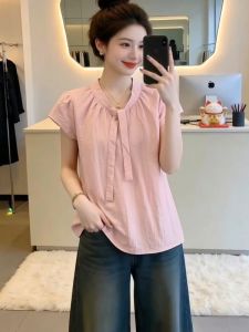 AIYITI | Stylish Pink Plus Size Short Sleeve Shirt For Summer