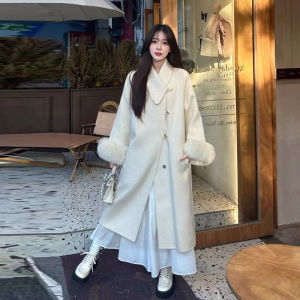 CHANGTONG | Korean Style Fox Fur Sleeve Coat