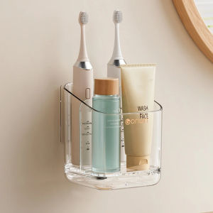 Bathroom Storage Box Wall-Mounted Toothbrush Organizer No Drill Storage Rack Multifunction Drain Rack Keep Countertop Dry