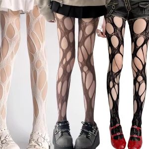 Tear Torn Fishing Net Stockings Punk Gothic Spring Summer Irregular Pantyhose Breathable ComfortableHollow Out Broken Holes Hosiery for Spicy Girls