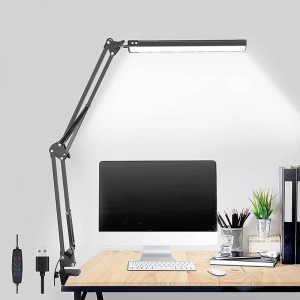 LED Folding Desk Lamp Clip on Light with Long Arm 3 Color Adjustable Dimming Table Lamp for Bedroom Living Room Reading Computer
