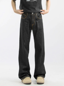 Black Straight Leg Original Jeans Mens Spring Autumn Cleanfit Trendy Brand 2021M Version Slimming Casual Long Pants