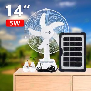 POWERPH 12 Inch 14 Inch Rechargeable Electric Solar Fan With 3W 10W Solar Panel 2 LED Lights Multi-Function Outlet Charger