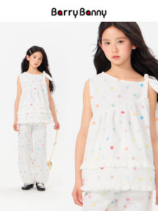 Barry Banny | Bộ Áo Thun Dây và Quần Polka Dot Sáng Màu Rainbow Nhẹ Cho Bé Gái