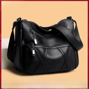 กระเป๋าสะพายข้างหนังแท้ขนาดใหญ่สำหรับผู้หญิง กระเป๋าสะพายข้างหนังนิ่มหลายชั้น ความจุขนาดใหญ่ กระเป๋าสะพายข้างสำหรับคุณแม่สูงอายุ