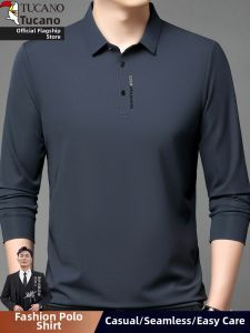 TUCANO | Business Casual Mens Long Sleeve Polo Shirt Blue