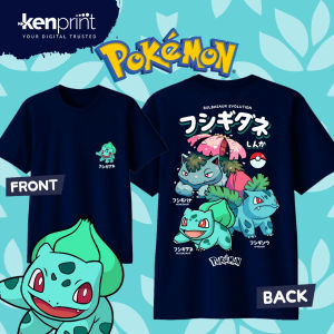 Bandai | Anime Pokémon Bulbasaur Evolution Cotton T-shirt Summer Mens and Womens Harajuku Clothing Fashion Casual Street T-shirt