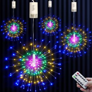 150/200 LED String Fairy Lights Hanging Starburst Lamp DIY Firework Christmas Garland Festival Decor Remote Twinkle Lights