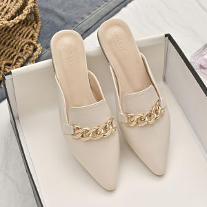 2025 New Style Half Slip-On Soft Bottom Flat Heel Womens Summer Outdoor Sandals Pointed Toe Mules Korean Version Daily Wear