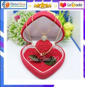 Kalung Wanita ITALY Free Liontin Love Permata Titanium Gold Perhiasan Fashion Anti Karat Anti Luntur