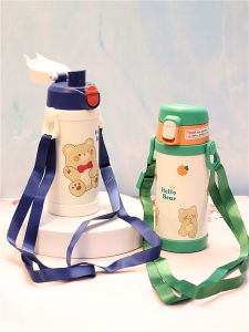 Cốc Nước Giữ Nhiệt Bằng Thép Không Gỉ 316 Có Ống Hút Dễ Thương Cho Trẻ Em Cốc Nước Đi Học Có Dây Đeo Hai Nắp Cốc Nước